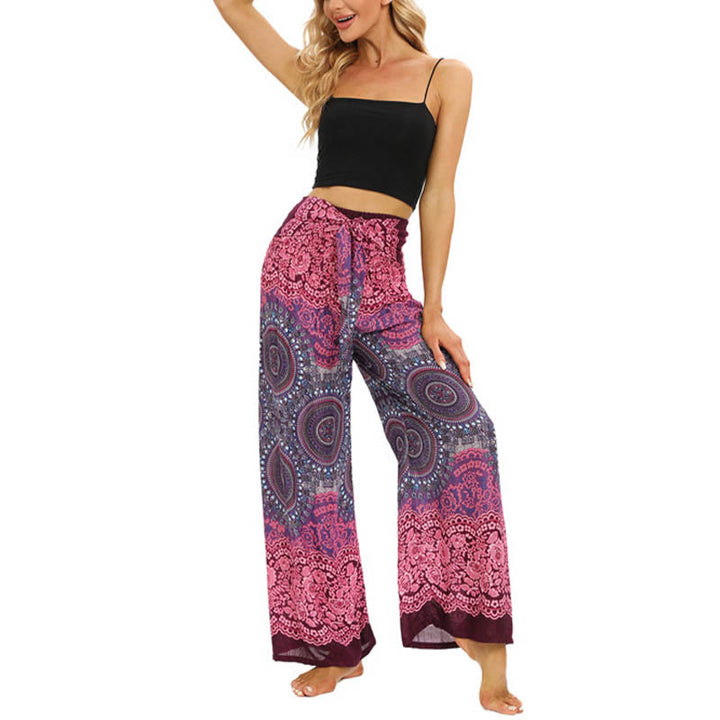 Buddha Stones Bohemian Mandala Blume Schnür-Hosen mit weitem Bein Damen Yoga-Hosen