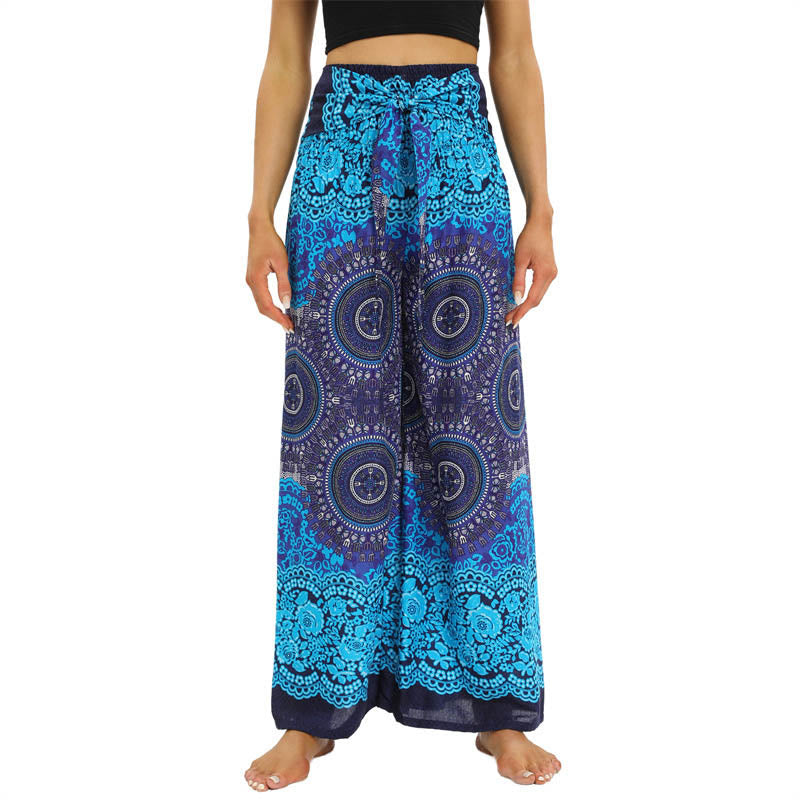 Buddha Stones Bohemian Mandala Blume Schnür-Hosen mit weitem Bein Damen Yoga-Hosen