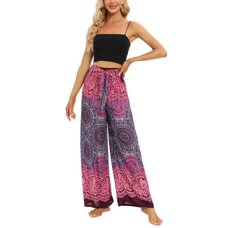 Buddha Stones Bohemian Mandala Blume Schnür-Hosen mit weitem Bein Damen Yoga-Hosen