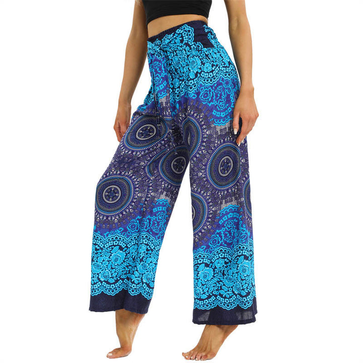 Buddha Stones Bohemian Mandala Blume Schnür-Hosen mit weitem Bein Damen Yoga-Hosen