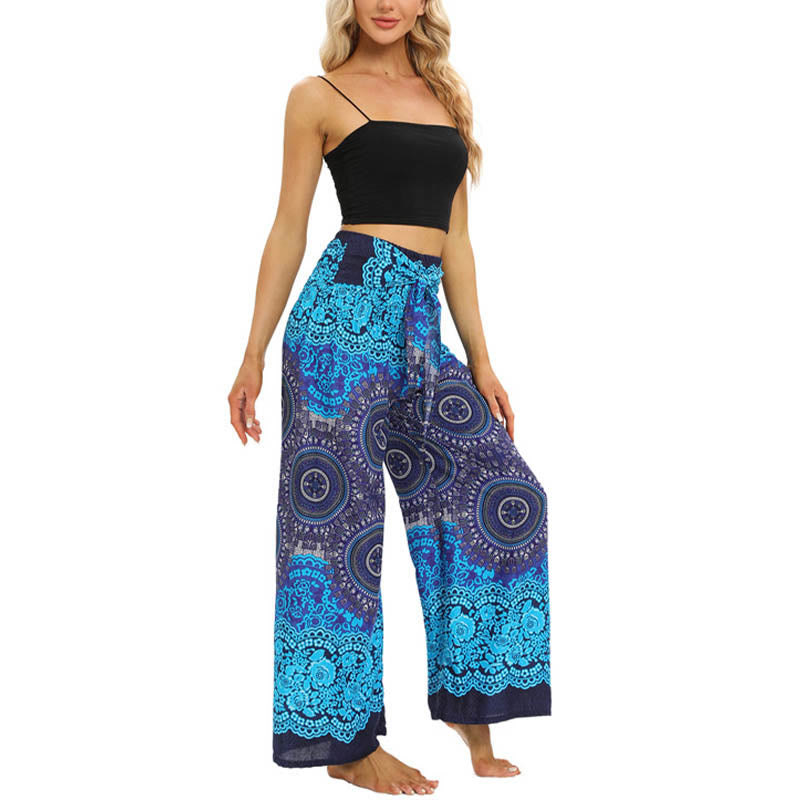 Buddha Stones Bohemian Mandala Blume Schnür-Hosen mit weitem Bein Damen Yoga-Hosen