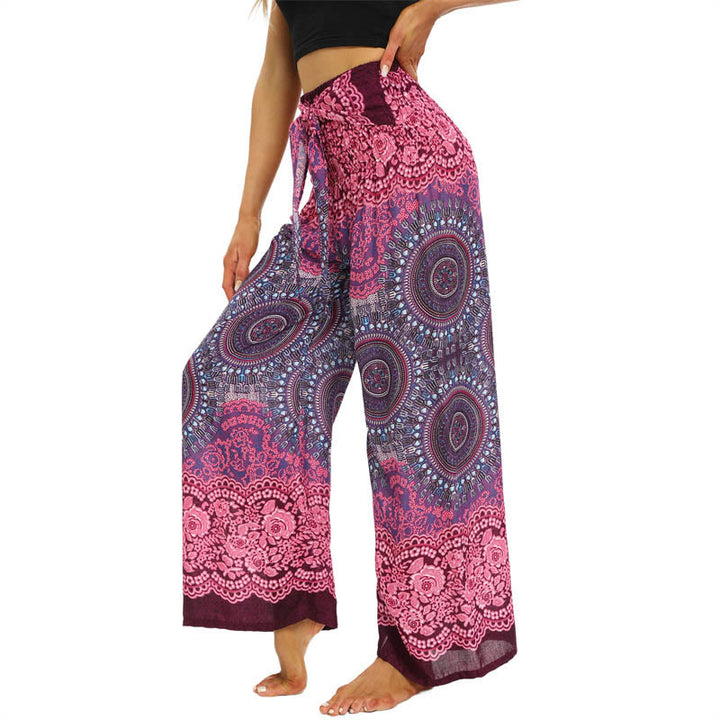 Buddha Stones Bohemian Mandala Blume Schnür-Hosen mit weitem Bein Damen Yoga-Hosen