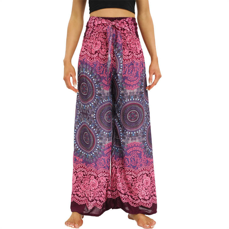 Buddha Stones Bohemian Mandala Blume Schnür-Hosen mit weitem Bein Damen Yoga-Hosen