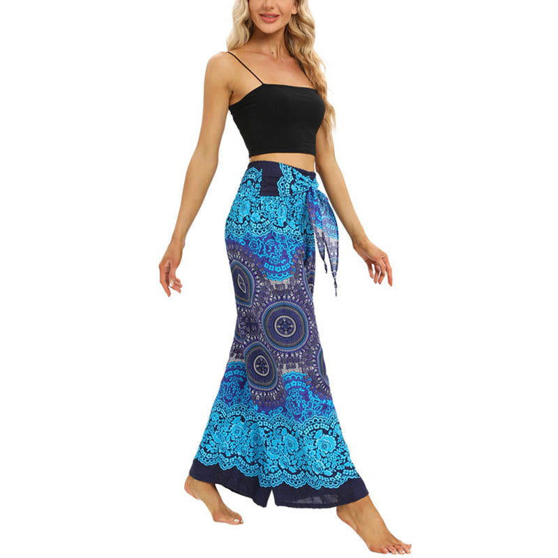 Buddha Stones Bohemian Mandala Blume Schnür-Hosen mit weitem Bein Damen Yoga-Hosen