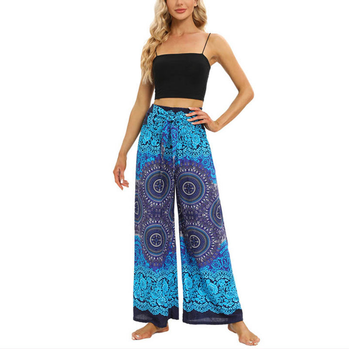 Buddha Stones Bohemian Mandala Blume Schnür-Hosen mit weitem Bein Damen Yoga-Hosen