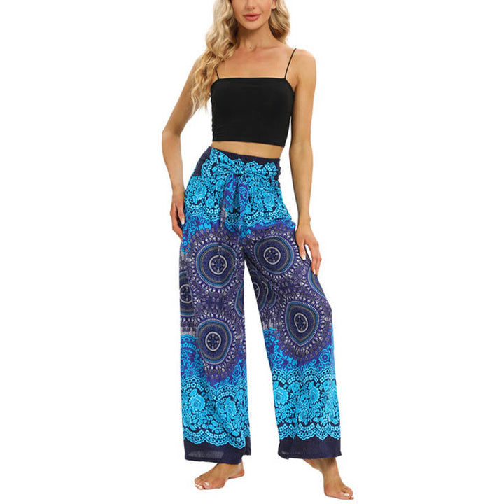 Buddha Stones Bohemian Mandala Blume Schnür-Hosen mit weitem Bein Damen Yoga-Hosen