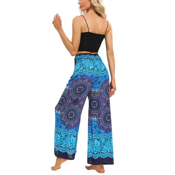 Buddha Stones Bohemian Mandala Blume Schnür-Hosen mit weitem Bein Damen Yoga-Hosen