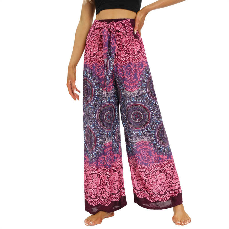 Buddha Stones Bohemian Mandala Blume Schnür-Hosen mit weitem Bein Damen Yoga-Hosen