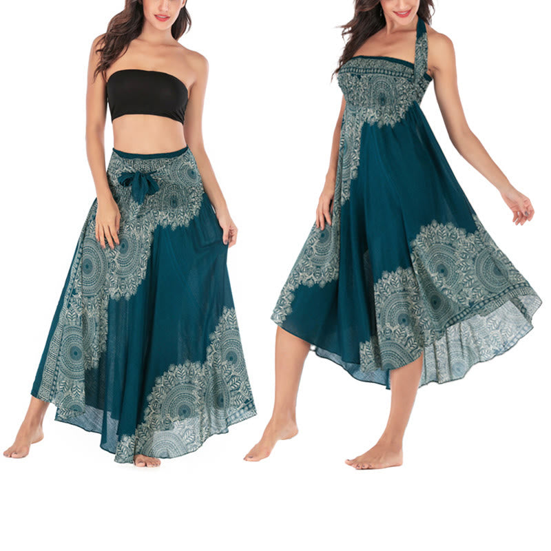 Buddha Stones Zwei Stil Tragen Boho Mandala Blume Strand Rock Kleid - Dunkeltürkis - US4-12， UK/AU8-16，EU36-44 (F) - image 0
