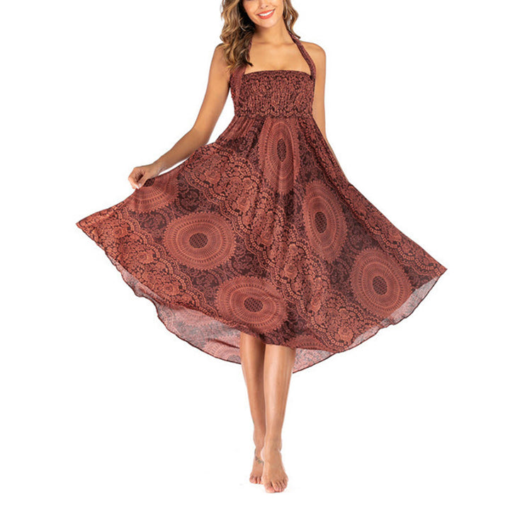 Buddha Stones Zwei Stil Tragen Boho Kompass Rose Blume Rock Kleid