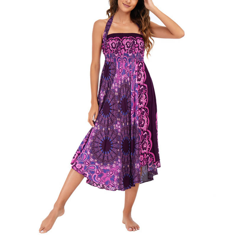 Buddha Stones Zwei Stil tragen Boho Mandala Blumen Wassertropfen Schnürrock Kleid - image 2