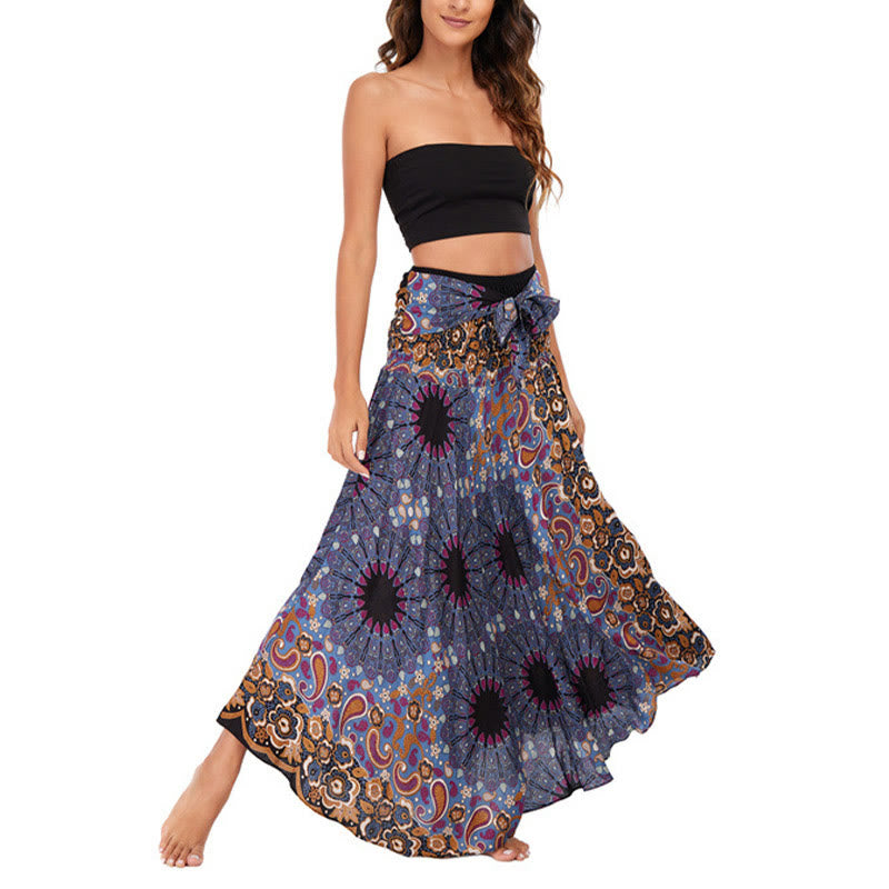 Buddha Stones Zwei Stil tragen Boho Mandala Blumen Wassertropfen Schnürrock Kleid