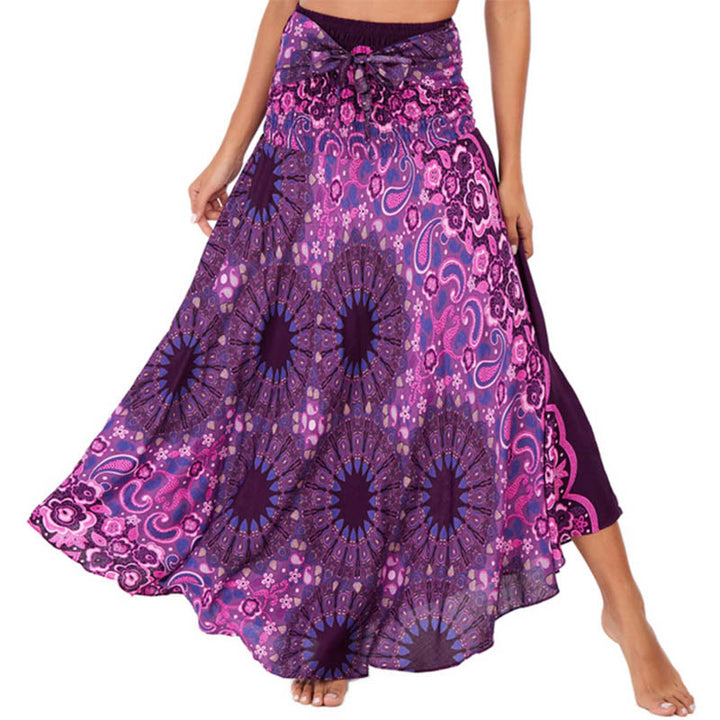 Buddha Stones Zwei Stil tragen Boho Mandala Blumen Wassertropfen Schnürrock Kleid