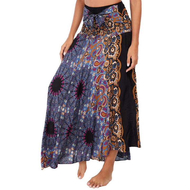 Buddha Stones Zwei Stil tragen Boho Mandala Blumen Wassertropfen Schnürrock Kleid