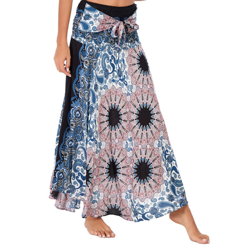 Buddha Stones Zwei Stil tragen Boho Mandala Blumen Wassertropfen Schnürrock Kleid