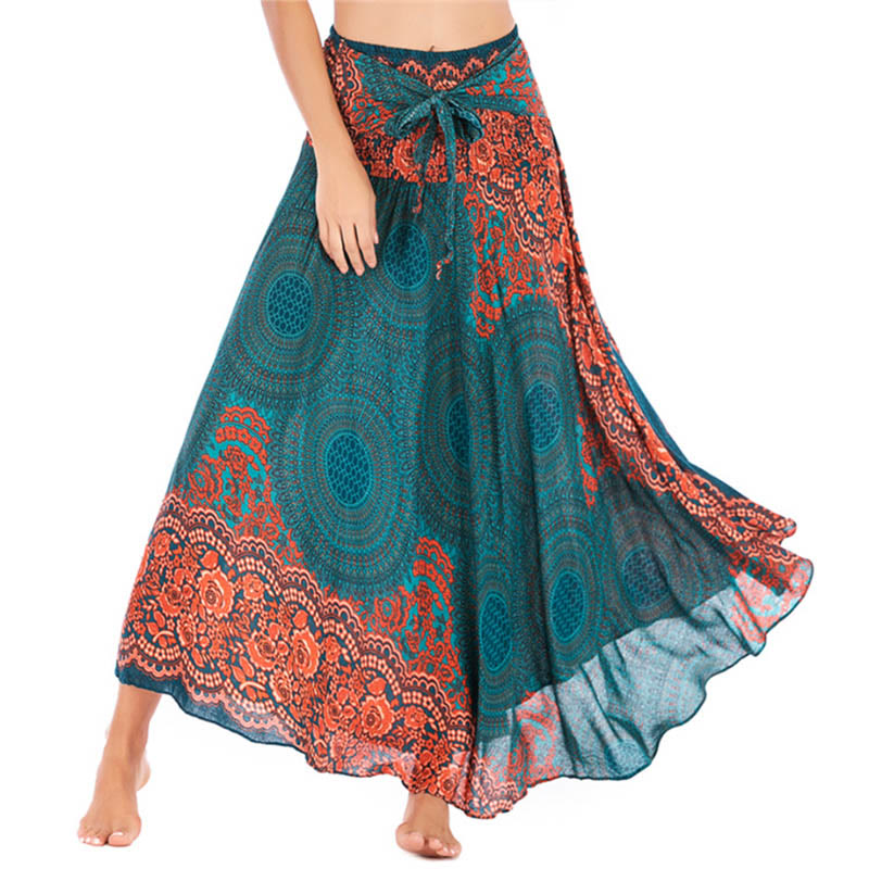 Buddha Stones Two Style Wear Bohemian Compass Rose Flower Lace-up Skirt Dress - Hellseegrün - US4-12, UK/AU8-16, EU36-44 (F) - image 0