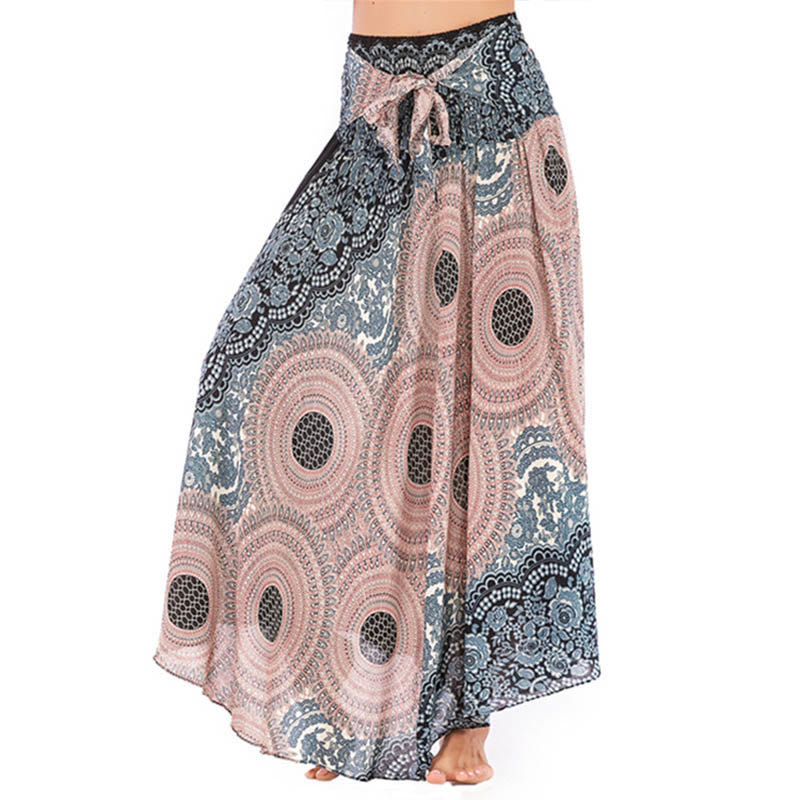 Buddha Stones Zwei Stilwear Bohemian Kompass Rose Blume Schnürrock Kleid