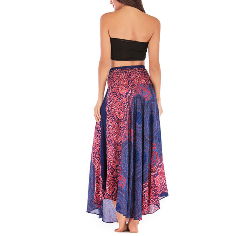 Buddha Stones Zwei Stilwear Bohemian Kompass Rose Blume Schnürrock Kleid