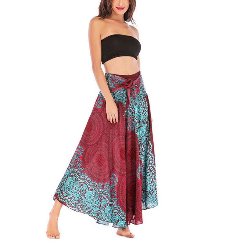 Buddha Stones Zwei Stilwear Bohemian Kompass Rose Blume Schnürrock Kleid