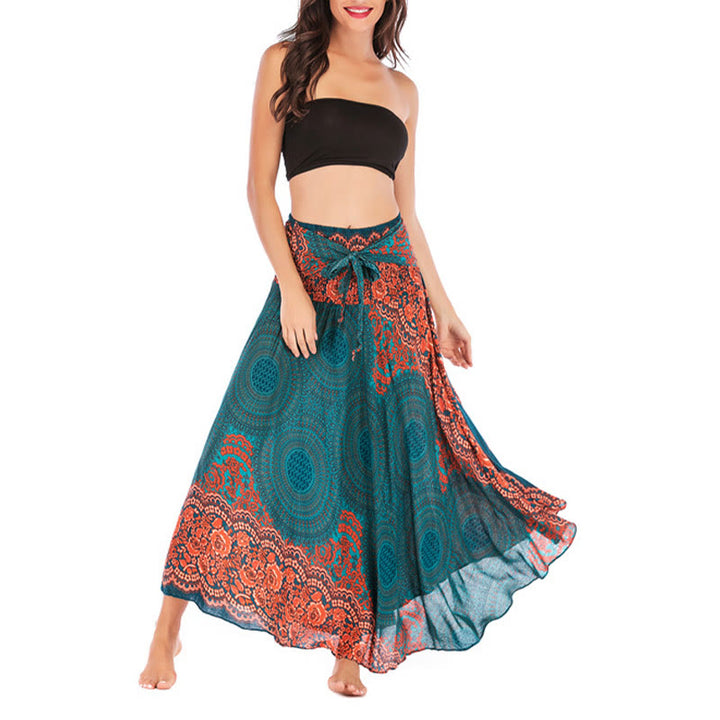 Buddha Stones Zwei Stilwear Bohemian Kompass Rose Blume Schnürrock Kleid