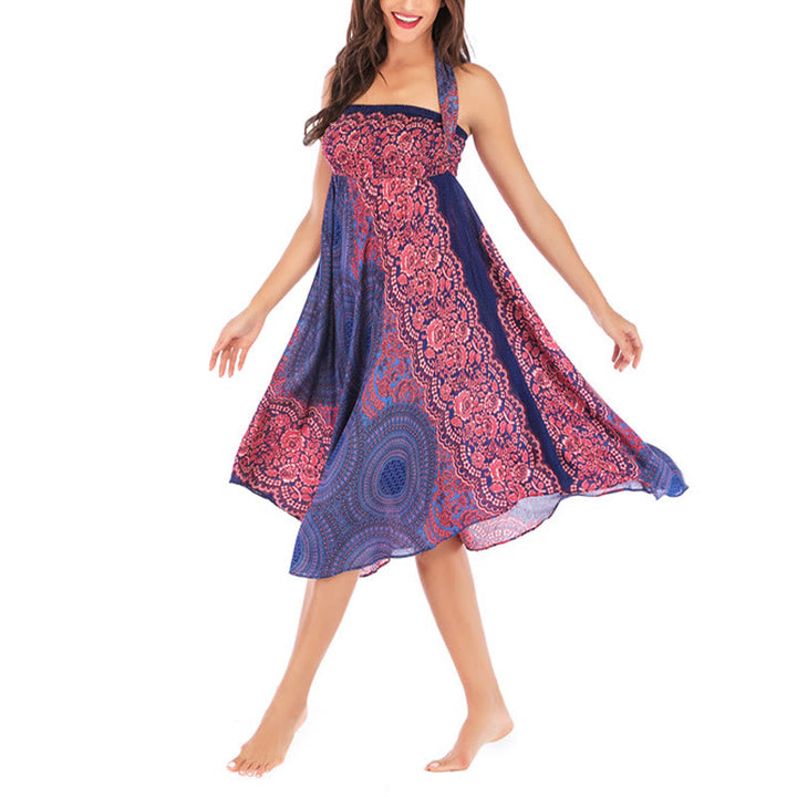 Buddha Stones Zwei Stilwear Bohemian Kompass Rose Blume Schnürrock Kleid