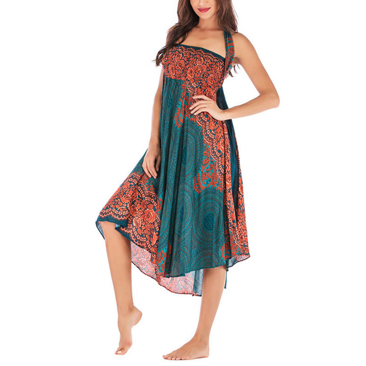 Buddha Stones Zwei Stilwear Bohemian Kompass Rose Blume Schnürrock Kleid