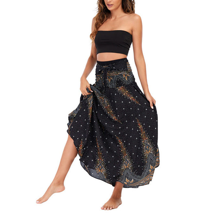 Buddha Stones Zwei-Stil Böhmisches Sommer Pfauenfeder Schnür-Rock Kleid - image 11