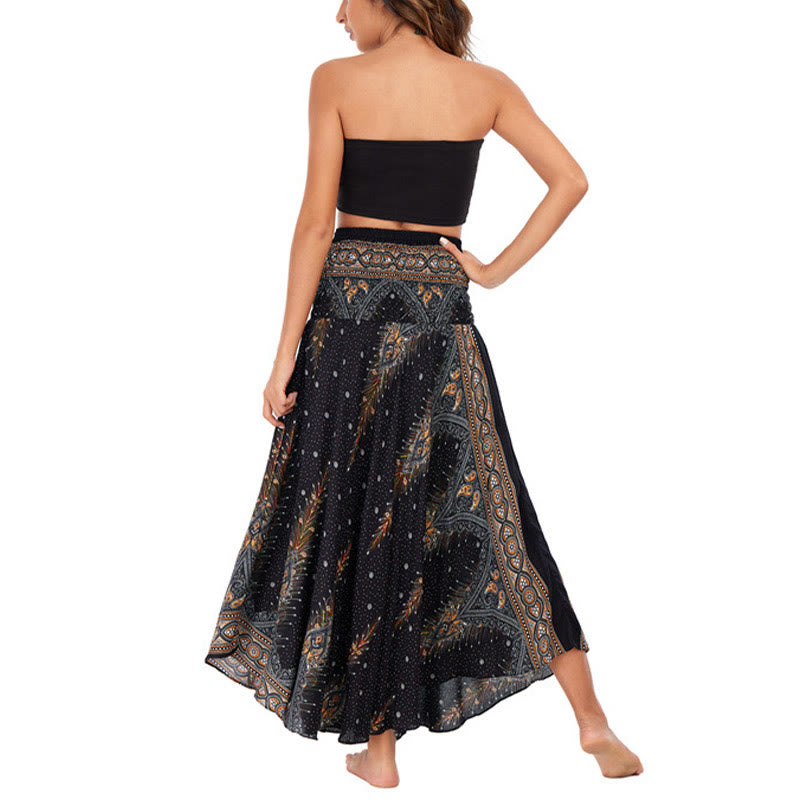 Buddha Stones Zwei-Stil Böhmisches Sommer Pfauenfeder Schnür-Rock Kleid - image 12