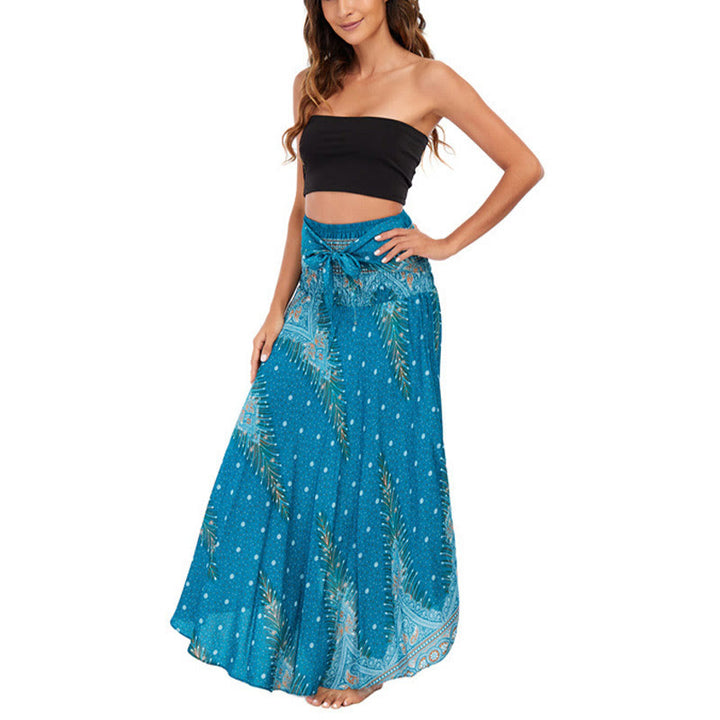 Buddha Stones Zwei-Stil Böhmisches Sommer Pfauenfeder Schnür-Rock Kleid - image 3