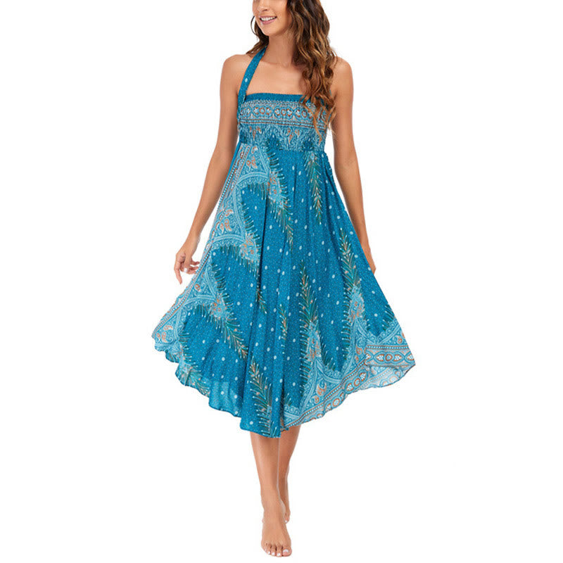 Buddha Stones Zwei-Stil Böhmisches Sommer Pfauenfeder Schnür-Rock Kleid - image 2