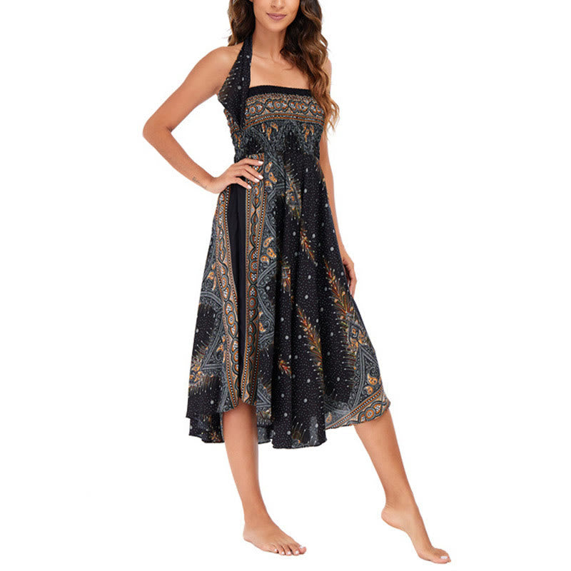 Buddha Stones Zwei-Stil Böhmisches Sommer Pfauenfeder Schnür-Rock Kleid - image 13