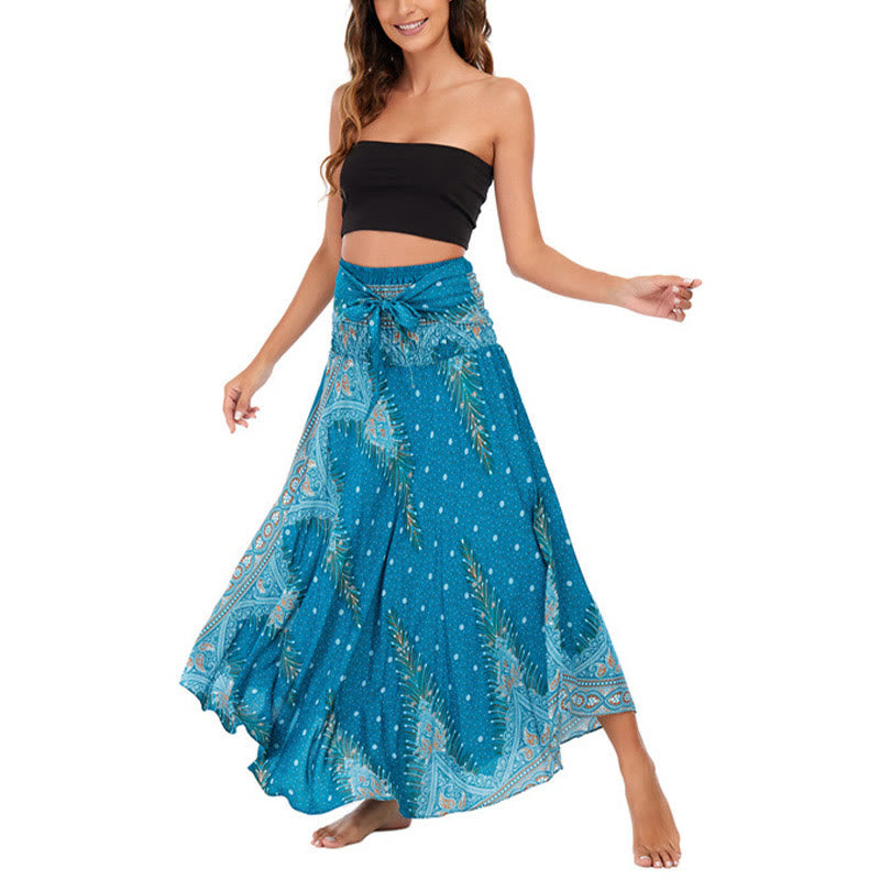 Buddha Stones Zwei-Stil Böhmisches Sommer Pfauenfeder Schnür-Rock Kleid - image 1