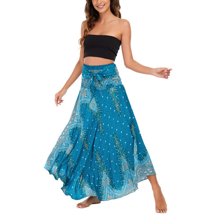 Buddha Stones Zwei-Stil Böhmisches Sommer Pfauenfeder Schnür-Rock Kleid - image 1