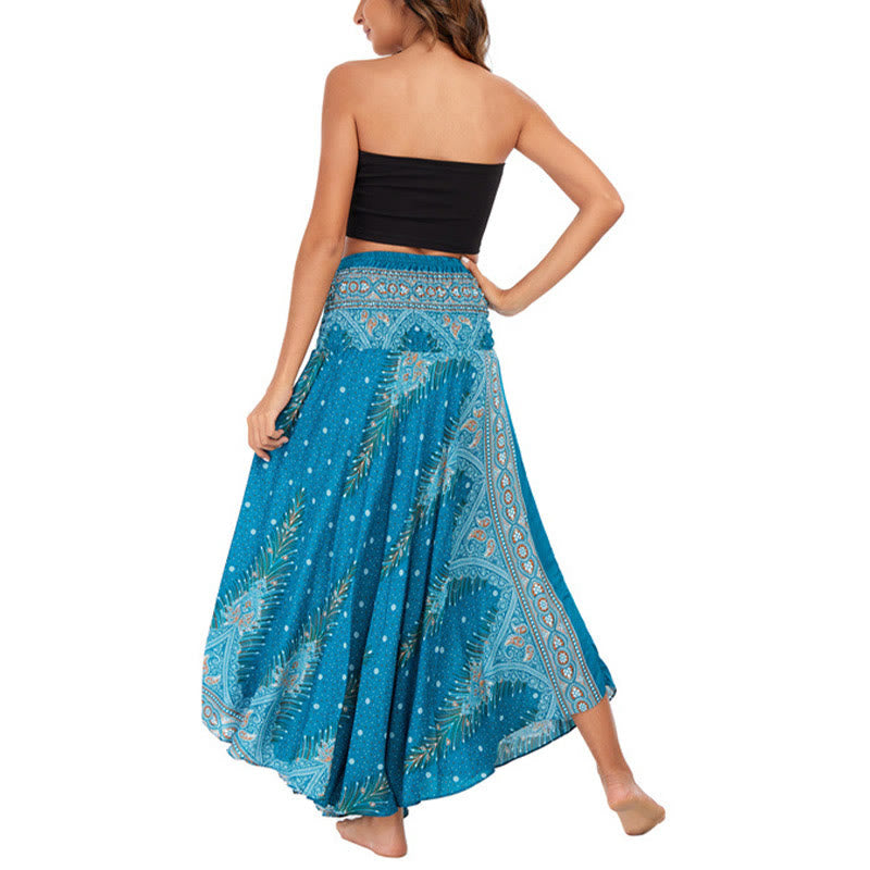 Buddha Stones Zwei-Stil Böhmisches Sommer Pfauenfeder Schnür-Rock Kleid - image 4