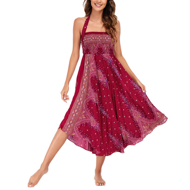 Buddha Stones Zwei-Stil Böhmisches Sommer Pfauenfeder Schnür-Rock Kleid - image 17