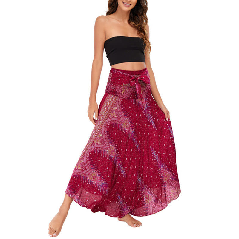 Buddha Stones Zwei-Stil Böhmisches Sommer Pfauenfeder Schnür-Rock Kleid - image 16