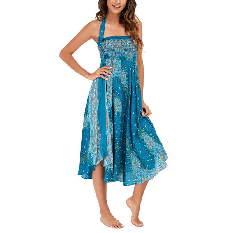 Buddha Stones Zwei-Stil Böhmisches Sommer Pfauenfeder Schnür-Rock Kleid - image 6