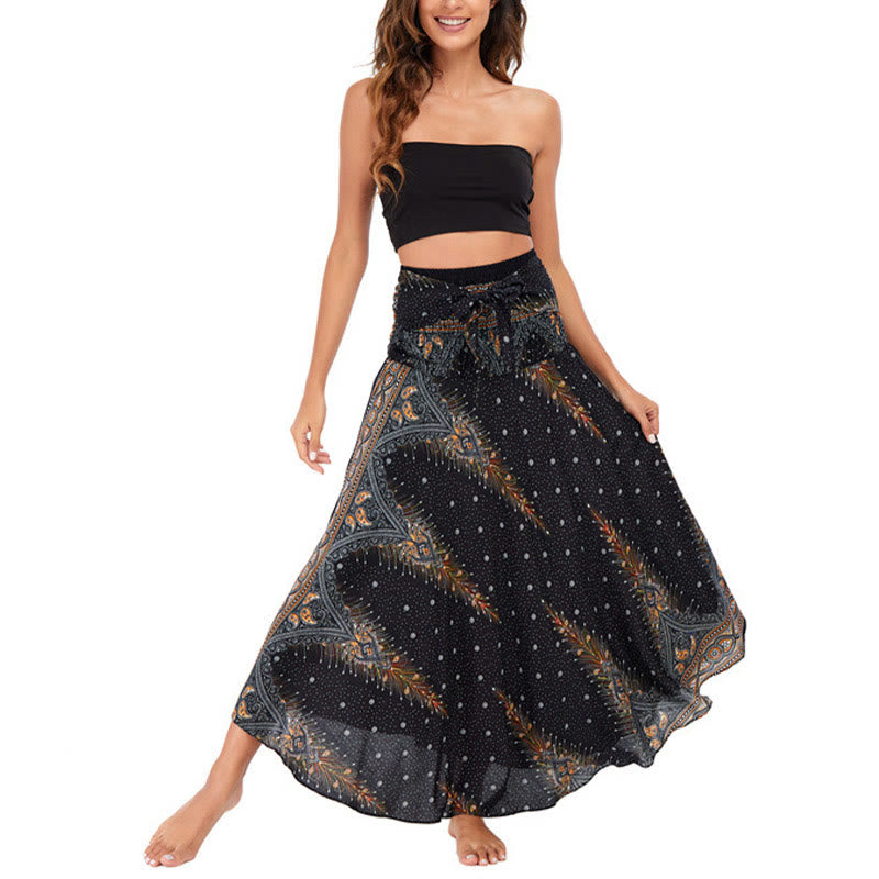 Buddha Stones Zwei-Stil Böhmisches Sommer Pfauenfeder Schnür-Rock Kleid - image 9