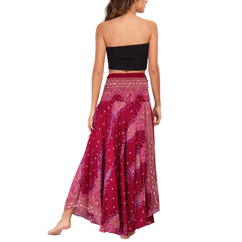 Buddha Stones Zwei-Stil Böhmisches Sommer Pfauenfeder Schnür-Rock Kleid - image 19