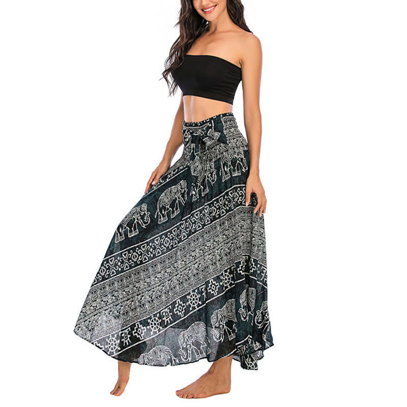 Buddha Stones Zwei Stil Tragen Boho Elefant Geometrie Schnürrock Kleid - image 1