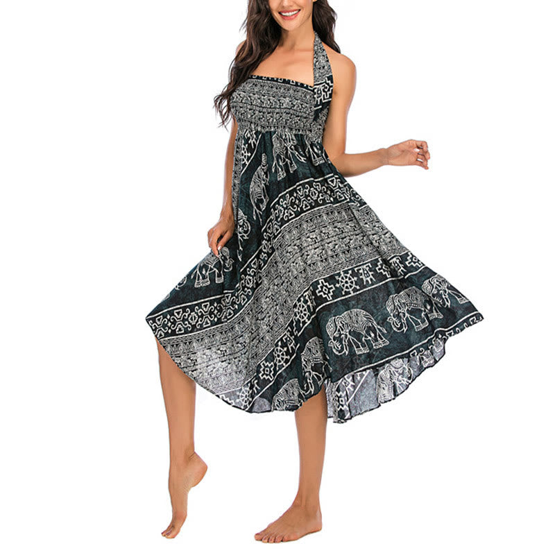 Buddha Stones Zwei Stil Tragen Boho Elefant Geometrie Schnürrock Kleid - image 6