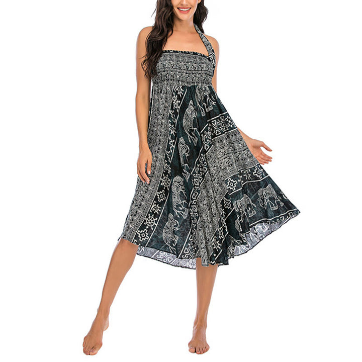Buddha Stones Zwei Stil Tragen Boho Elefant Geometrie Schnürrock Kleid - image 2