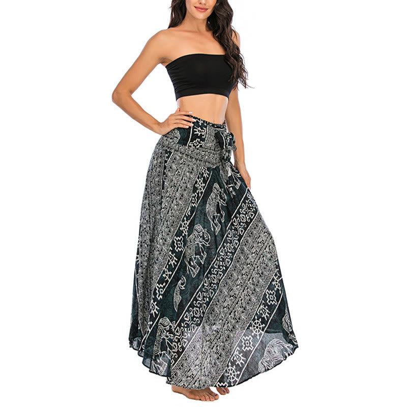 Buddha Stones Zwei Stil Tragen Boho Elefant Geometrie Schnürrock Kleid - image 3
