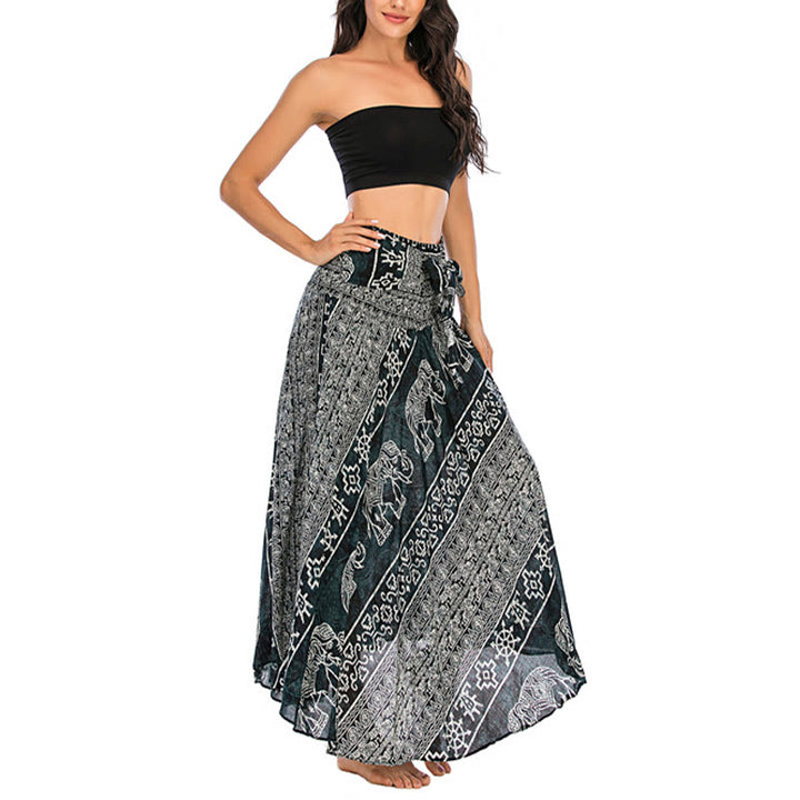 Buddha Stones Zwei Stil Tragen Boho Elefant Geometrie Schnürrock Kleid - image 3