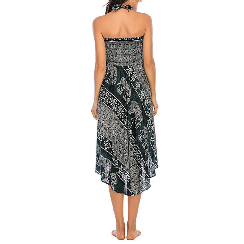 Buddha Stones Zwei Stil Tragen Boho Elefant Geometrie Schnürrock Kleid - image 7