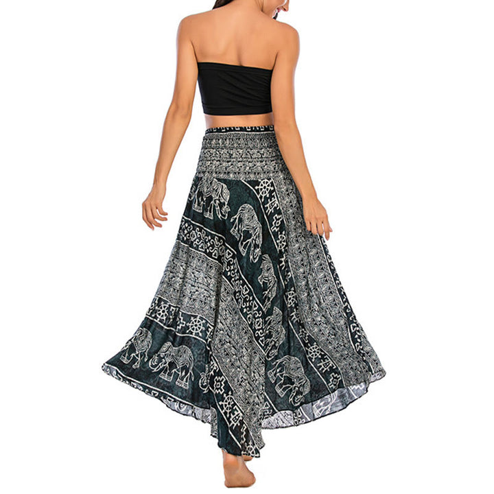Buddha Stones Zwei Stil Tragen Boho Elefant Geometrie Schnürrock Kleid - image 4