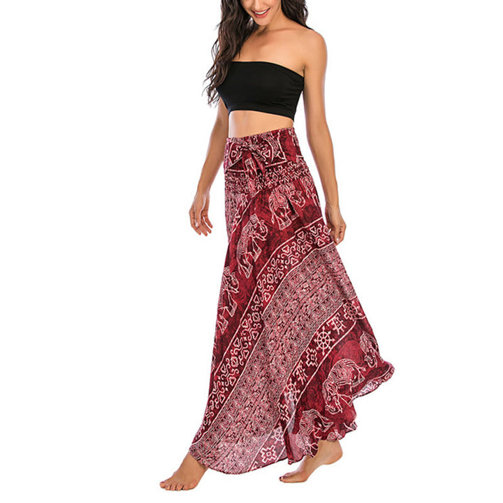 Buddha Stones Zwei Stil Tragen Boho Elefant Geometrie Schnürrock Kleid - image 13