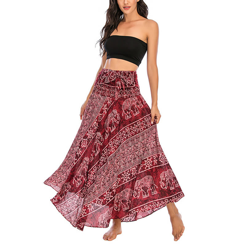 Buddha Stones Zwei Stil Tragen Boho Elefant Geometrie Schnürrock Kleid - image 9