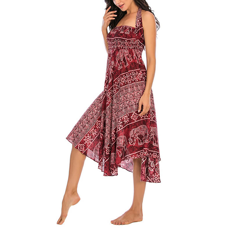 Buddha Stones Zwei Stil Tragen Boho Elefant Geometrie Schnürrock Kleid - image 16