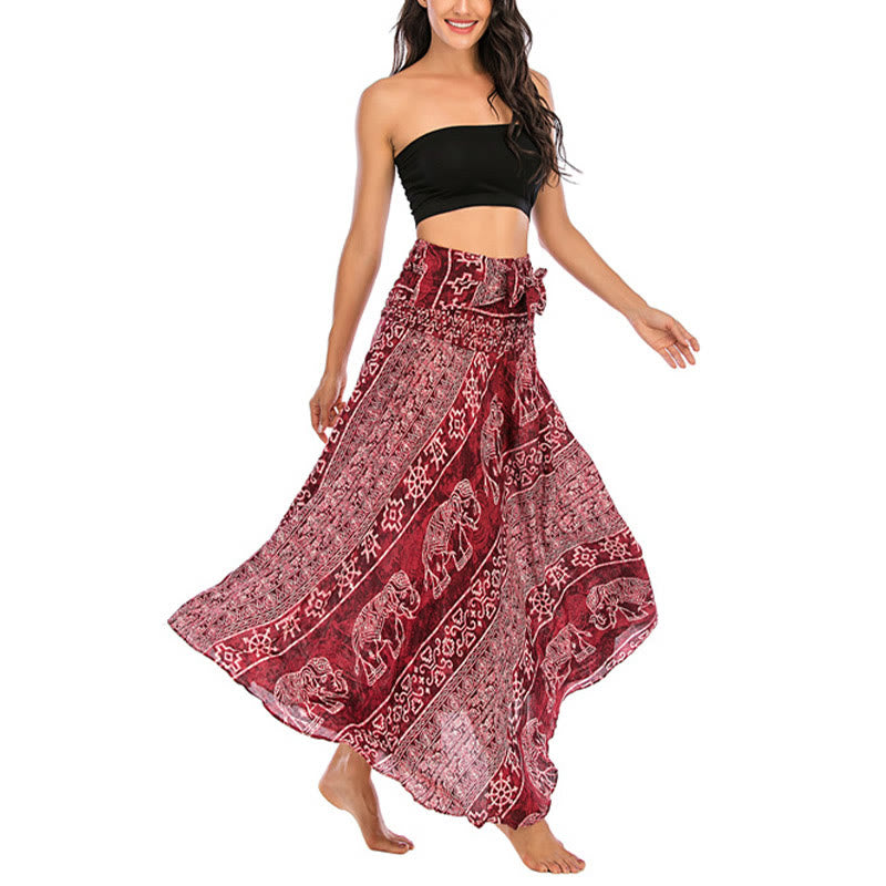 Buddha Stones Zwei Stil Tragen Boho Elefant Geometrie Schnürrock Kleid - image 11